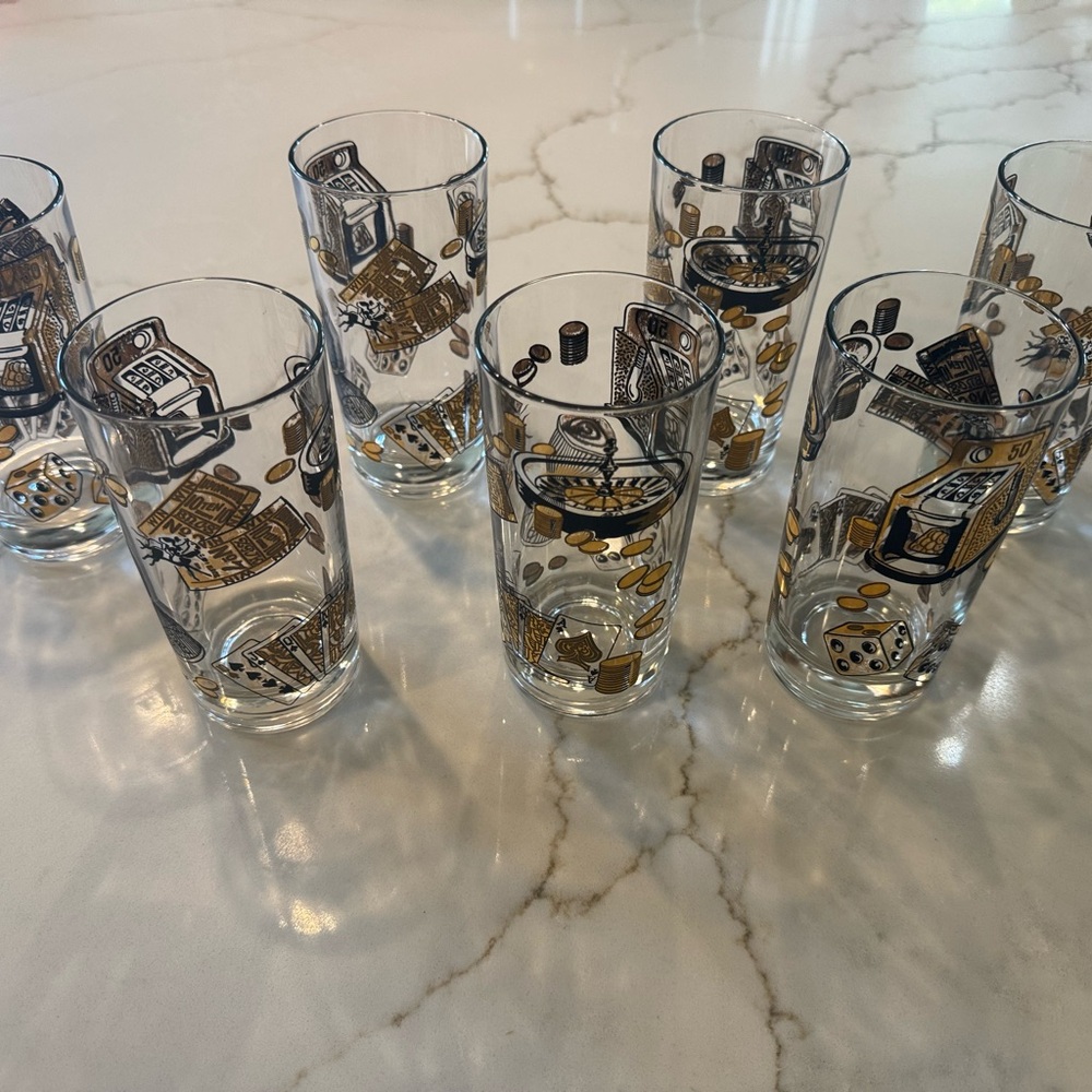 Vintage Casino-Themed Glass Set